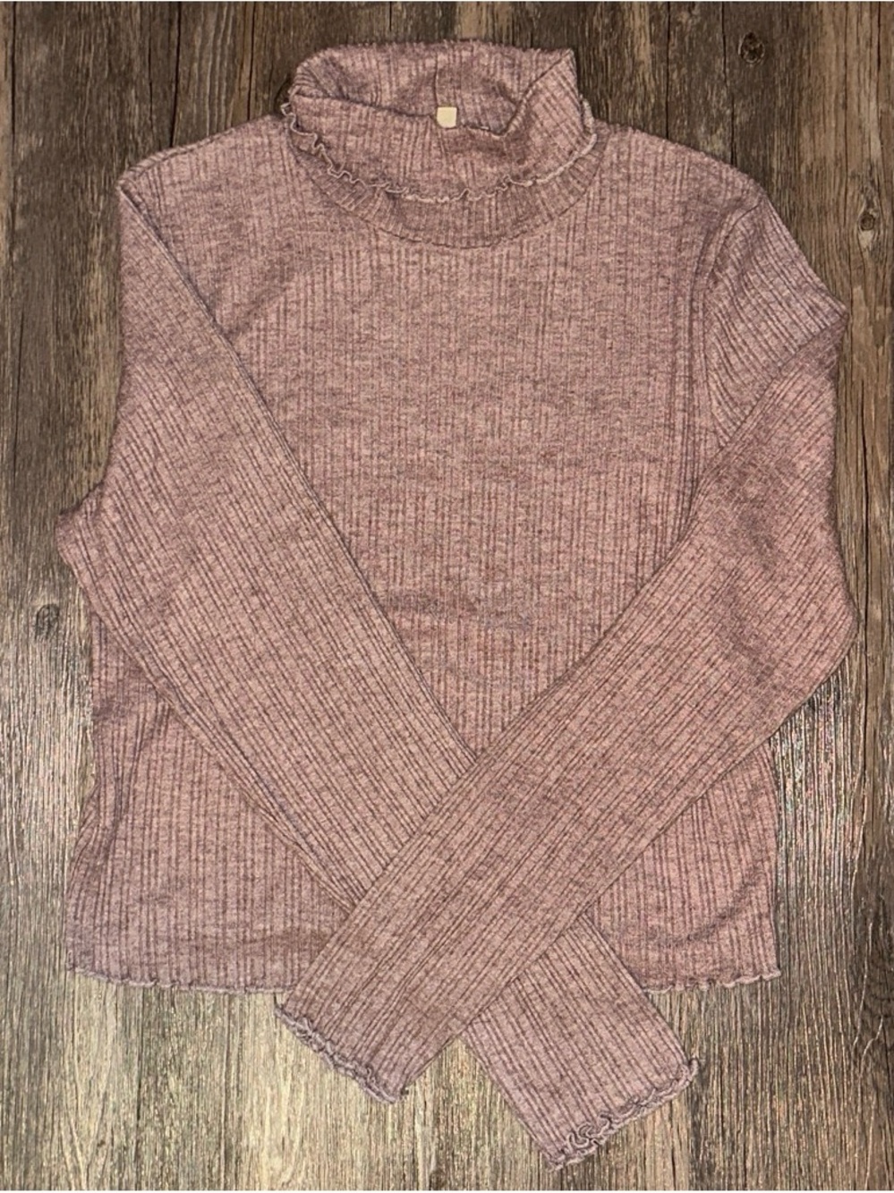Madewell Ribbed Ruffle Mock-Neck Long Sleeve Top - Mauve